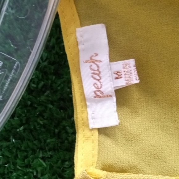 Peach sheer yellow blouse puff sleeves - Picture 3 of 4